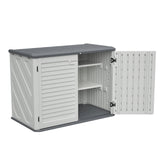 Horizontal Storage Shed with Removable Shelf, Large Lockable Outdoor Storage Cabinet, Weather-Resistant HDPE Plastic Storage Unit for Backyard, Patio, Garden – 28 Cu.ft, Ivory White