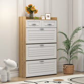 1250 White +Oak Color shoe cabinet with 3 doors 2 drawers,large space for storage