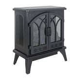 Classical 24-Inch 3D Flame Electric Infrared Quartz Fireplace Stove with Remote Control, Antique Black, Tempered Glass & Sheet Metal