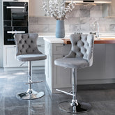 Swivel Velvet Barstools Adjusatble Seat Height from 25-33 Inch, Chrome base Bar Stools with Backs Comfortable Tufted for Home Pub and Kitchen Island,Set of 2, AS1712GY, Gray