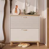 Shoes Storage Cabinet for Entryway,Narrow Shoe Rack Cabinet,Shoe Cabinet with 2 Flip Drawers,Freestanding Shoe Organizer with Natural Wood Legs,Slim Entryway Storage Organizer for 8-16 Pairs