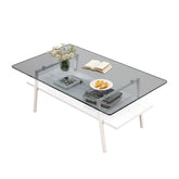 Modern Rectangular Coffee Table with Tempered Gray Glass Top and MDF Layer – Table for Living Room