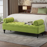 Modern Bedroom Bench,Bench for End of Bed,Velvet Upholstered Bench with 2 Detachable Pillows,Comfy Upholstered Footstool,Ottoman for Bedroom,Living Room, Entryway,Green