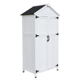 White Fir Wood Storage Shed with Double Doors, 67' Tall, Durable Wood Construction for Outdoor Garden Tool Organization