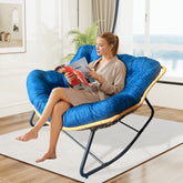 9.7Ibs Ultra-Plush Rattan Rocking Chair With Anti-Tip Design, 450LB Capacity Rattan Lounge Chair for Balcony,Living Room,Garden,Patio - Easy Assembly Blue
