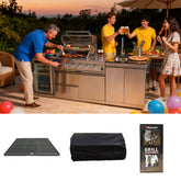 BBQ Tool Set , Outdoor Kitchen Accessory Kit , Rain Cover Dust Cover Cast iron frying pan Barbecue knife and fork set
