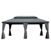 12' X 20' Hardtop Gazebo, Upgraded Metal Gazebo with Drainage System, Dual-Layer Galvanized Steel Roof, Curtain and Netting, Outdoor Shelter Canopy for Patio, Garden, and Backyard, Grey