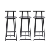 Modern Kitchen Bar Stools Set of 3 with Footrest in Black, Metal Frame & MDF Seat, 27''H