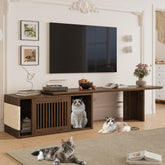 Mid-Century Modern 2 in 1 Cat Furniture 78' Extendable Walnut TV Stand (up to 100'), Entertainment Center Litter Box Enclosure with Cat Scratcher