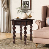 Solid Wood End Table with Drawer, Easy Assembly Vintage Narrow Sofa Side Table for Living Room, Espresso