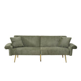 Modern Corduroy Sofa Bed, Foldable Double Sofa with Armrests, Green Velvet, 79 Inch