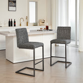 Bar Stool - Speckled Gray Textured Fabric with Vertical Tufted Backrest, , Sturdy Black Metal Frame & Footrest for Kitchen Island & Home Bar,2 Sets