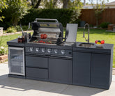 46-Inch 4-Burner 72000 BTU Deluxe Stainless Steel Gas Outdoor Kitchen Bar Barbecue Island Grill + Wine Cooler Compact Refrigerator + Rotisserie kit + Granite Countertops + Stainless steel Sink