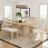 TOPMAX Contemporary 6-Piece 78inch Extendable Pedestal Dining Table Set with 18inch Removable Leaf and Dining Bench, 4 Upholstered Dining Chairs, Natural(OLD SKU:SP000054AAA)