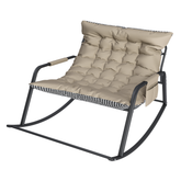 Off White Rocking Chair with Storage, Cushions & Armrests, All-Season Comfort Lounge Recliner, Breathable Ergonomic Lounge Chair for Bedroom, Living Room, Patio, Garden