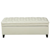 Juliana Storage Ottoman with Hidden Compartment in Ivory PU Leather, 50 x 20.5 Inches