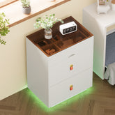 3-Drawer 30'' Nightstand with LED Light, Modern Nightstand with 3 Storage Drawers, Bedside Table with Glass Top Jewelry Storage and Faux Leather Handles for Bedroom, Livingroom, Cloakroom, White