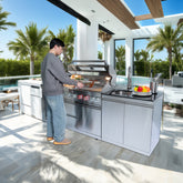 43-Inch 6-Burner 85000 BTU Deluxe Stainless Steel Gas Outdoor Kitchen Bar Barbecue Island Grill + Wine Cooler Compact Refrigerator + Rotisserie + Granite Countertops + Storage Cabinets & Drawers