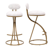 Modern Gold S-shaped Bar Stools Set of 2 with Backrest Floral Print Upholstered Dining Chairs Counter Height for Kitchen Island