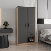 Armoire 70.9' H, 2 Doors, 1 Drawer, 2 Shelves, Matt Gray / Natural Oak - Bedroom