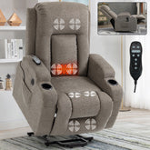 Infinite Position Single Motor Up to 350 LBS Power Lift Recliner Chair for Elderly, Heavy Duty Motion Mechanism with 8-Point Vibration Massage and Lumbar Heating, USB Charging Port, Cup Holders, Brown