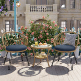 U_STYLE Outdoor Leisure Set, 2 Rattan Single Chairs with A Glass Round Table, Perfectly Suited for Patios, Balconies, and Courtyards
