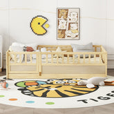 Twin Size Floor bed, integral construction with super high security barrier, door, children's floor bed frame, Montessori wooden children's floor bed, Support slat Natural Wood