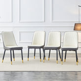 A modern dining chair with a white dark gray dual tone PU leather backrest and black metal legs, suitable for kitchens, bedrooms, and offices. A set of 4 pieces (white+dark gray+PU)C-007 W1151118960
