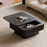 31.5'' Square Coffee Table with Storage Solid Wood Veneered Modern Coffee Table Accent Tea Table for Living Room, Bedroom, Apartment or Office, Black