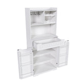 Modern Farmhouse White Buffet Cabinet with Hutch - Kitchen Storage Sideboard with Drawers & Barn Doors