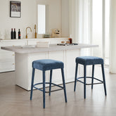 Backless Blue Upholstered Fabric Bar Stool – Comfortable Padded Seat with Sturdy Legs & Footrest, Space-Saving Seating for Kitchen Island, Dining Counter & Pub,2 Sets