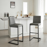 Back Gray Faux Leather Bar Stool – Sturdy Black Metal Frame & Padded Seat, Stylish Seating for Kitchen Island, Home Bar & Dining Counter,2 Sets