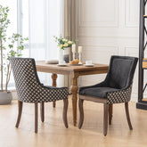 A&A Furniture, Ultra Side Dining Chair, Thickened fabric chairs with neutrally toned solid wood legs, Bronze nail head, Set of 2, Blue
