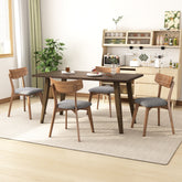 Mid-Century Walnut Finished Frame Upholstered Dining Chairs (Set of 4), Dark Grey+Walnut