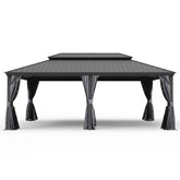 14' X 24' Hardtop Gazebo, Upgraded Metal Gazebo with Drainage System, Dual-Layer Galvanized Steel Roof, Curtain and Netting, Outdoor Shelter Canopy for Patio, Garden, and Backyard, Grey