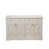 Vintage White Sideboard with Two Drawers and Four Doors for Living Room, Bedroom, and Kitchen, Room Storage Cabinet, Vintage White