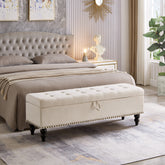 59' Bed Bench Ottoman with Storage Beige Fabric