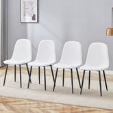 Luxury Simple Chair - Set of 4 WHITE Linen-Cotton Material High Resilience Dining Chair with Metal Black Leg.Integral metal leg architecture,Suitable for various interior decoration styles.