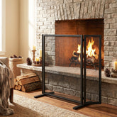Quiana 3-Panel Iron Fireplace Screen 40' x 31', Black Finish
