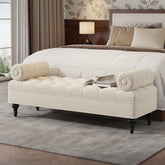 Modern Bedroom Bench,Bench for End of Bed,Velvet Upholstered Bench with 2 Detachable Pillows,Comfy Upholstered Footstool,Ottoman for Bedroom,Living Room, Entryway,Beige