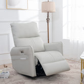 270° Power Swivel Rocker Recliner Chair, PU Leather Electric Glider Reclining Sofa with USB Ports, Power Swivel Glider, Rocking Chair,Nursery Recliners for Living Room Bedroom(Light Gray+270°Swivel)