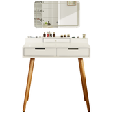 Makeup Vanity Desk with Removable Mirror and Lights, 3 Color Modes & Adjustable Brightness Dressing Table, Small Vanity Table Set with 2 Drawers for Bedroom, white 31.5'