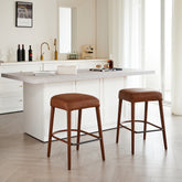 Counter Height Backless Brown Faux Leather Bar Stool – Comfortable Padded Seat with Sturdy Metal Legs & Footrest, Stylish Seating for Kitchen Island, Pub & Dining Counter,2 Sets