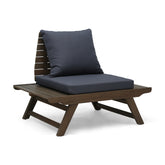 Outdoor Club Chair with Slatted Design and Water Resistance Cushion, Dark Grey