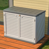 Horizontal Storage Shed Weather Resistance, Large Outdoor Storage Cabinet Lockable, Thick HDPE Plastic Storage Unit for Backyards, Patio, Garden(28 Cu.ft/Ivory ) White