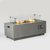 42' Propane Gas Fire Pit Table, 50000 BTU Rectangular Steel Fire Pit with Glass Wind Guard for Outside Patio Deck Garden Courtyard -Gray