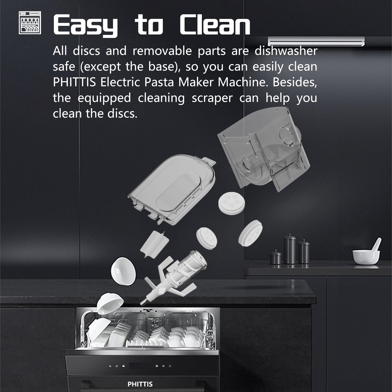 Pasta Machine, 20 MINS to Make 0.7 LB Pasta, Healthy, Homemade, DIY, Perfect Gift, Black