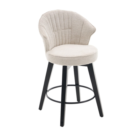 008-Wing Back Swivel Bar Stools Set of 2 - 25' Counter Height Adjustable Stools with Solid Wood Legs & Chenille Upholstery, Leveling Feet for Kitchen Island, Home Pub or Dining Room, White