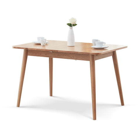 Natural Solid Oak Round Corner Diagonal Leg Telescopic Dining Table for 6-8 People, Light Oak, Solid Wood, 1.2-1.6m