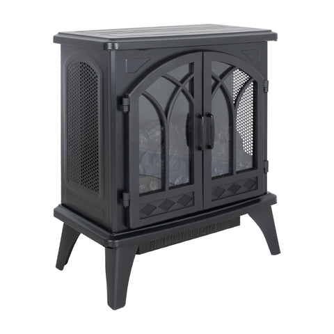Classical 24-Inch 3D Flame Electric Infrared Quartz Fireplace Stove with Remote Control, Antique Black, Tempered Glass & Sheet Metal